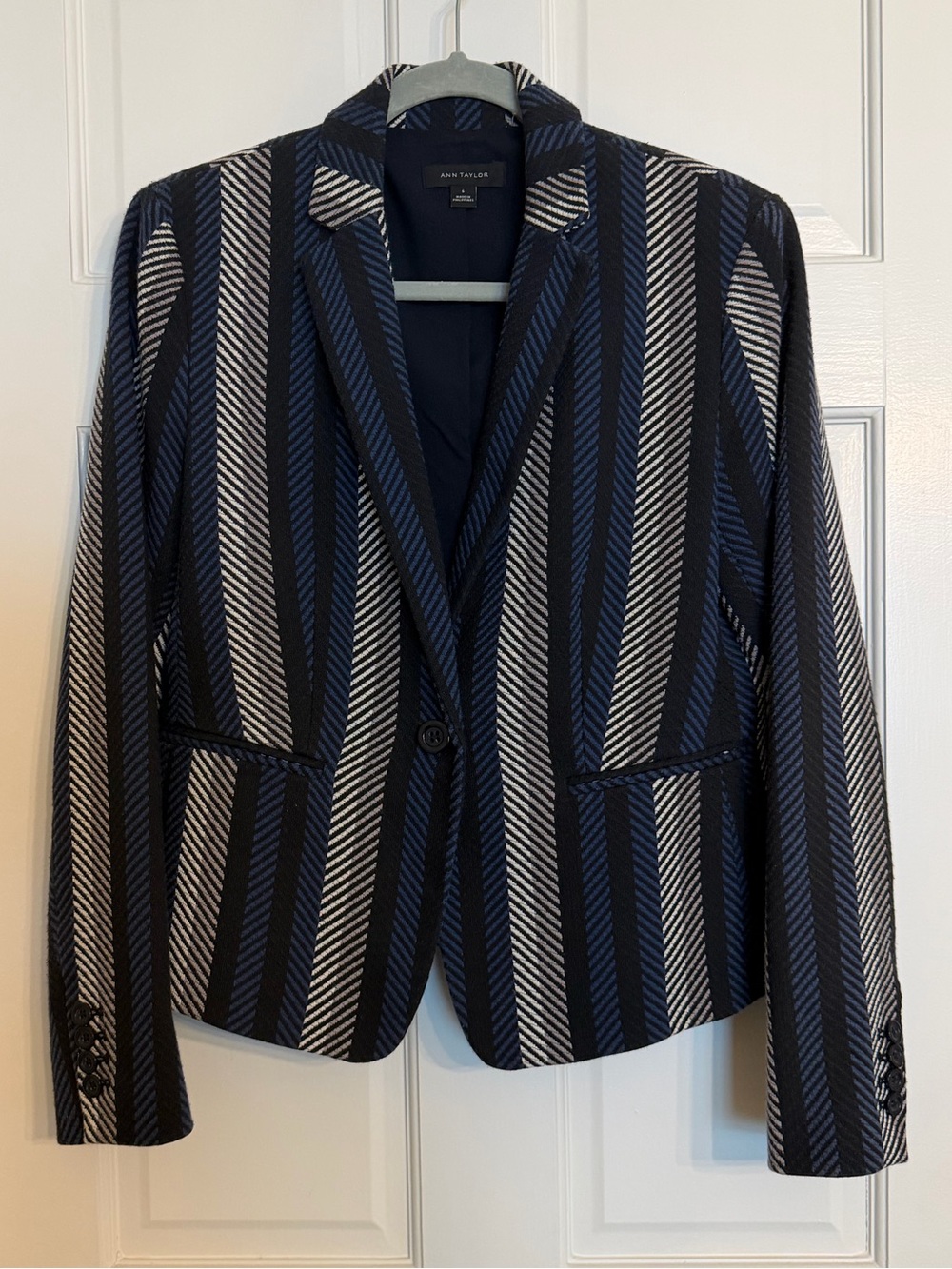 Ann Taylor Navy, Black & White Striped Blazer